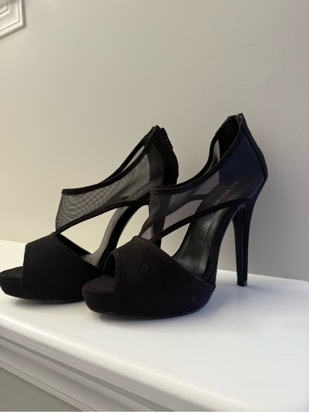 Call It Spring Black Mesh Peep-Toe Platform Heels